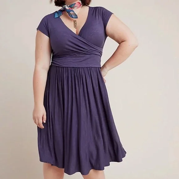 Anthropologie Dress Womens XL Black Maeve Tamera Surplice Minimal Flowy Stretchy - Picture 2 of 7